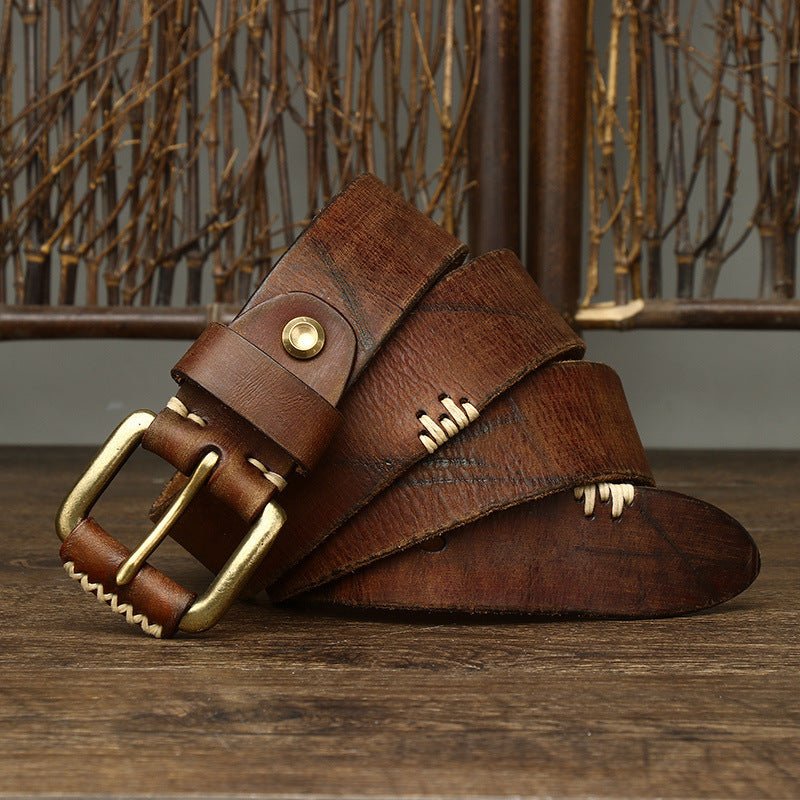 Handmade Retro Cow Leather Belt - MIRAVEA LTD Khaki