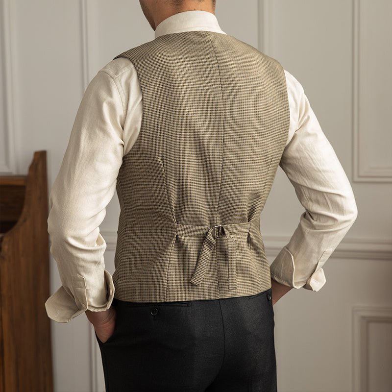 Double Breast Wedding Houndstooth Waistcoat - MIRAVEA LTDDouble Breast Wedding Houndstooth WaistcoatWaistcoatsMIRAVEAMIRAVEA LTDCJYD196054601AZDouble Breast Wedding Houndstooth WaistcoatMKhaki