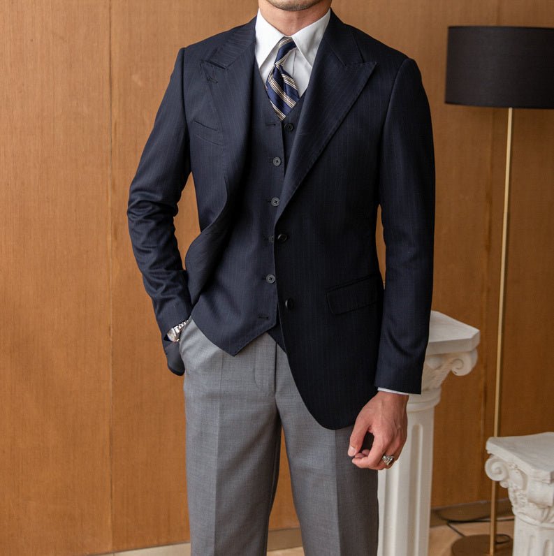 Men's Business Slim - fit Striped Suit Jacket - MIRAVEA LTDMen's Business Slim - fit Striped Suit JacketBlazersMIRAVEAMIRAVEA LTDCJXZ201533105EVMen's Business Slim - fit Striped Suit Jacket3XLNavy Blue