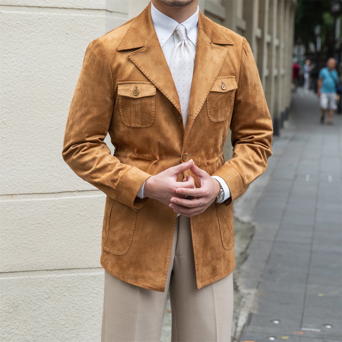 Three Button Suede Safari Jacket - MIRAVEA LTDThree Button Suede Safari JacketJackets & CoatsMIRAVEAMIRAVEA LTDCJXZ187943911KPThree Button Suede Safari JacketMBrown