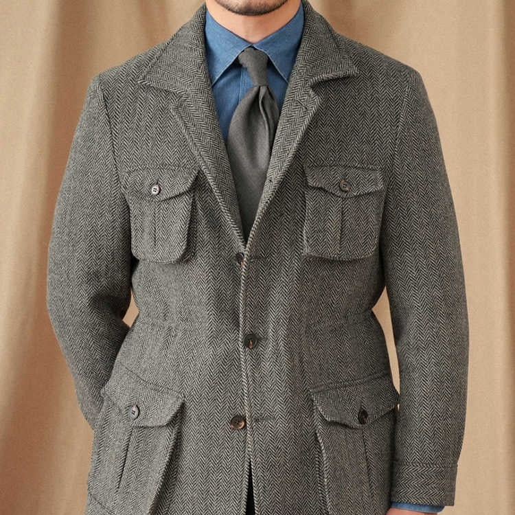 Collar Safari Jacket Jacket Commuter Business Keep Warm And Handsome Jacket Men