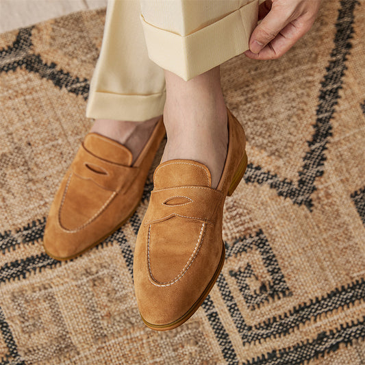 Loafers Round Toe Brown Suede Shoes