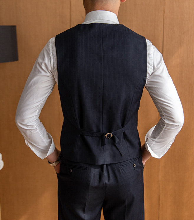 British Wool Blend Striped V-Neck Waistcoat