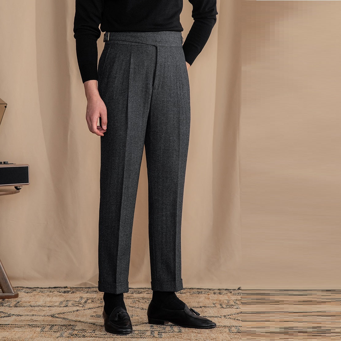 Herringbone Pattern Auger Casual Trousers