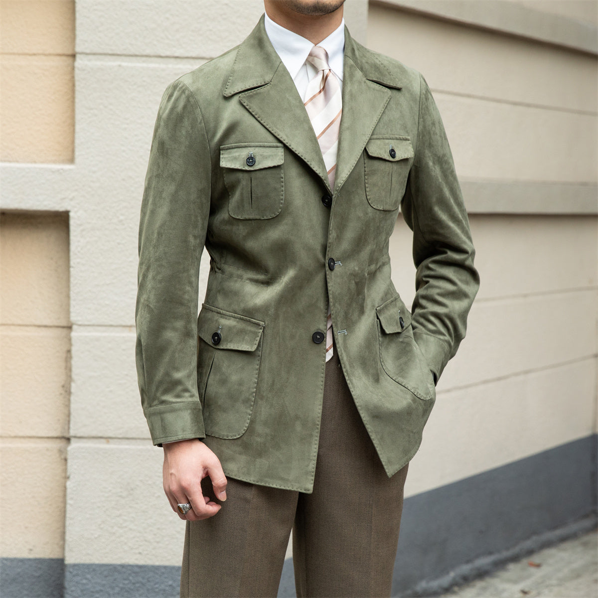 Three Button Suede Safari Jacket