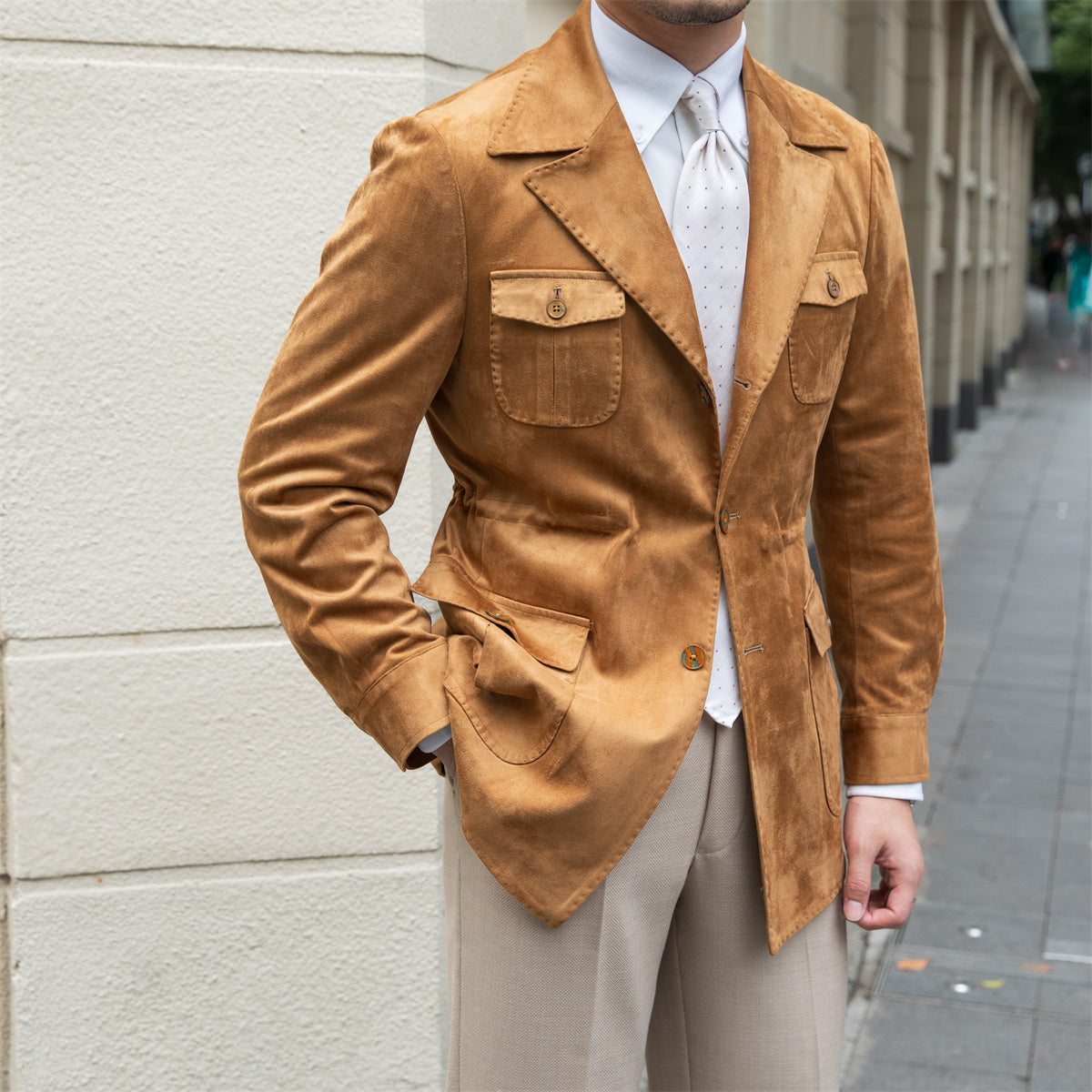 Three Button Suede Safari Jacket