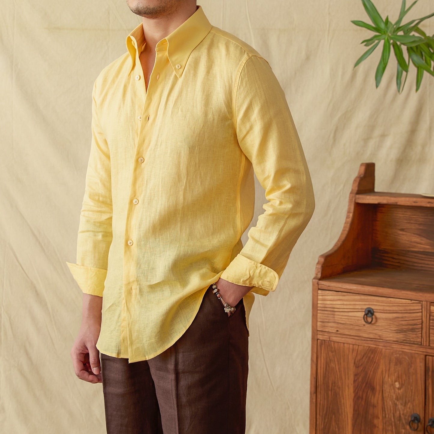 Linen Pointed Collar Italian Shirt