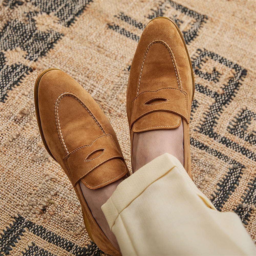 Loafers Round Toe Brown Suede Shoes