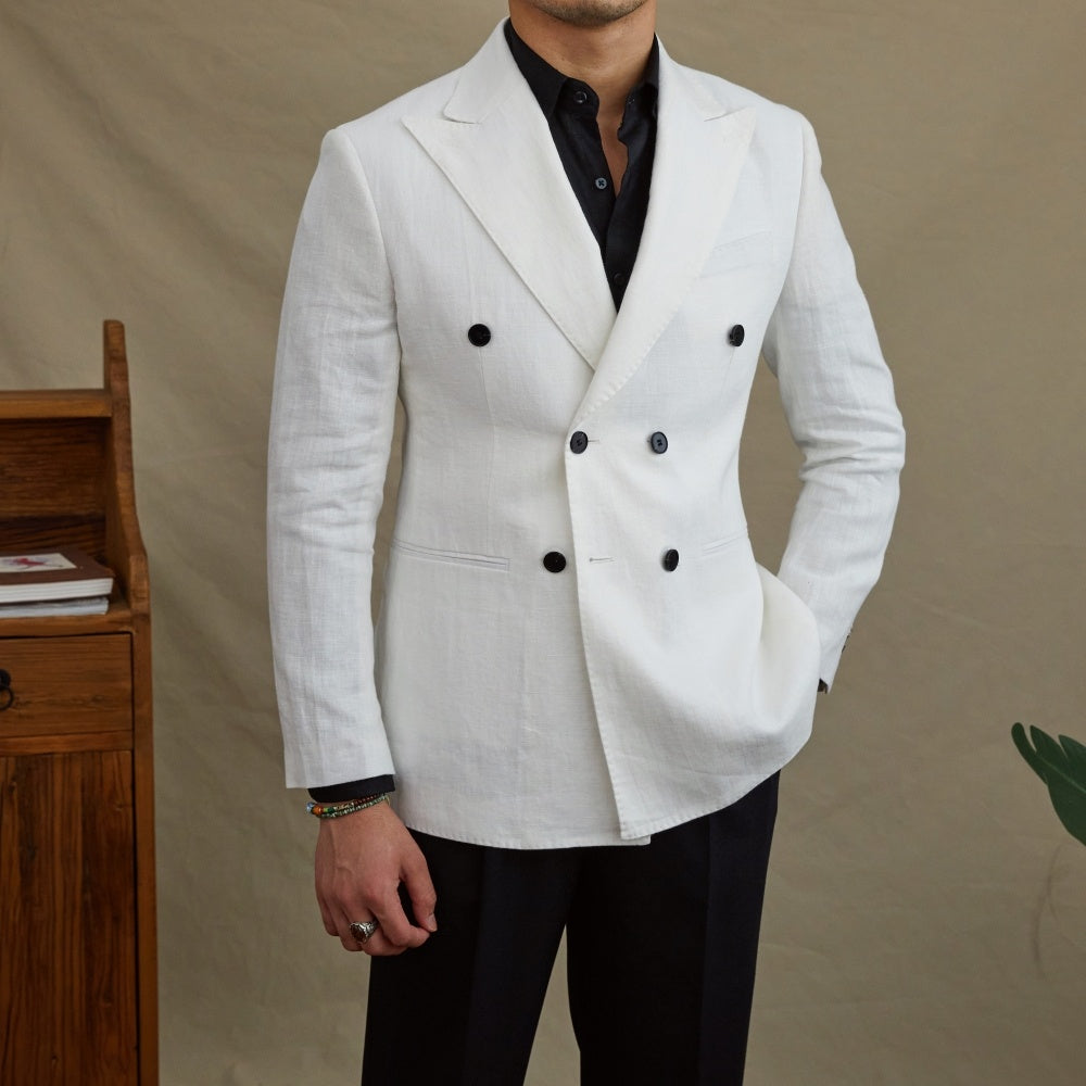 Linen Light Double Breasted Slim Fit Suit Breathable Jacket