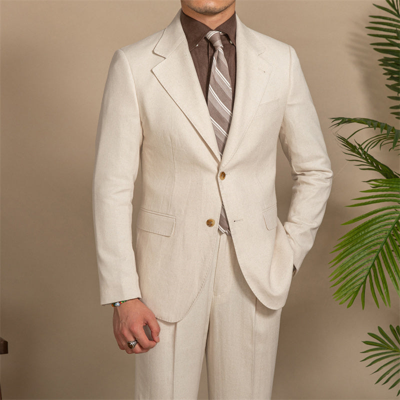 2PC Linen Hemp Texture Half Lined Slim Fit Suit