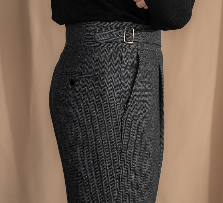 Herringbone Pattern Auger Casual Trousers