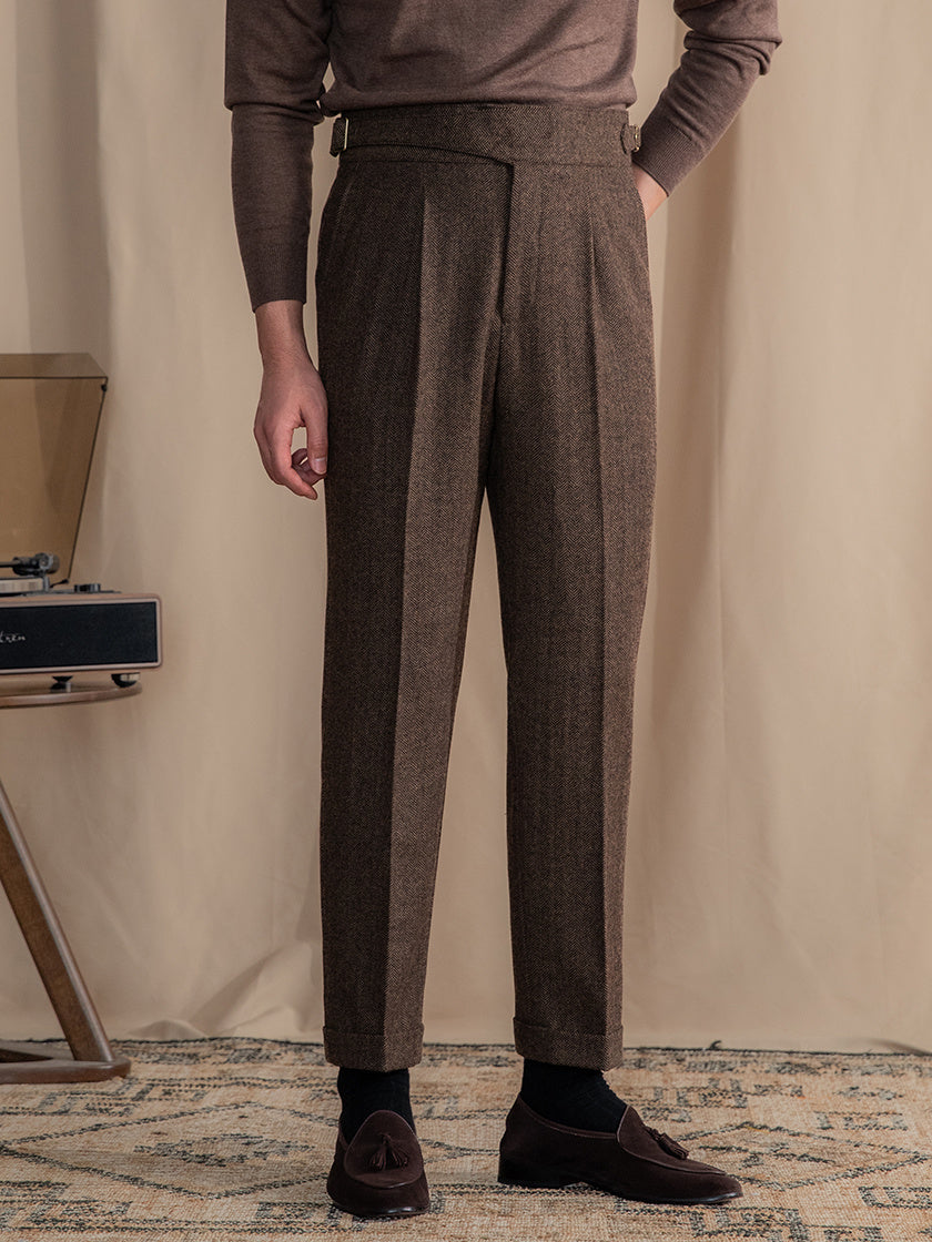 Herringbone Pattern Auger Casual Trousers