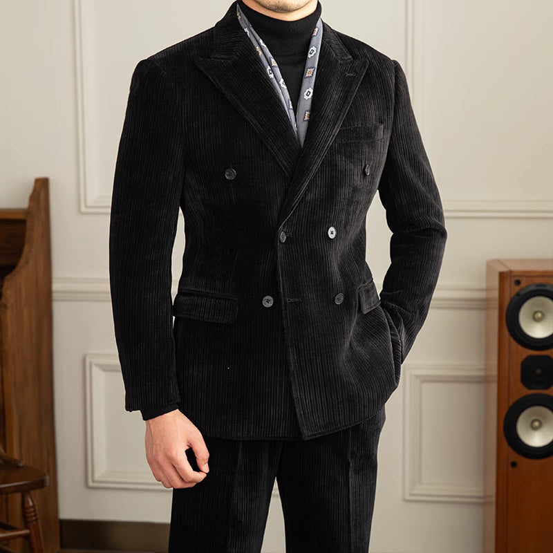 2PC Gentleman Double Breast Chenier Suit