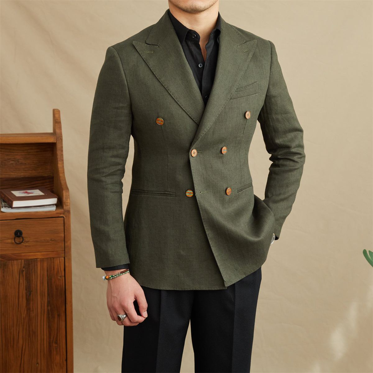 Linen Light Double Breasted Slim Fit Suit Breathable Jacket