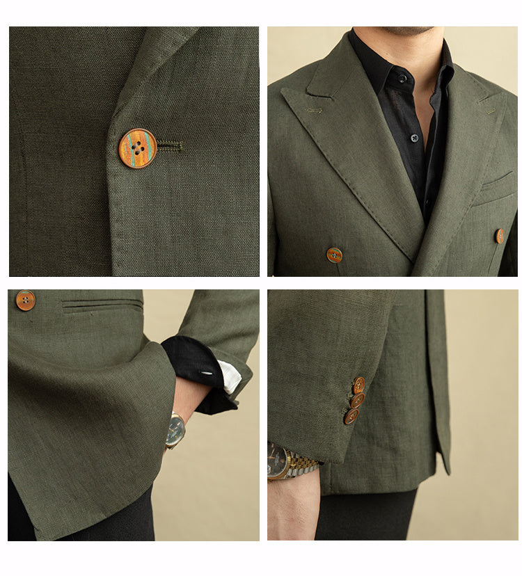 Linen Light Double Breasted Slim Fit Suit Breathable Jacket