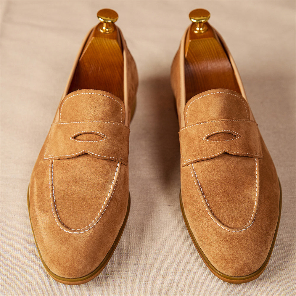 Loafers Round Toe Brown Suede Shoes