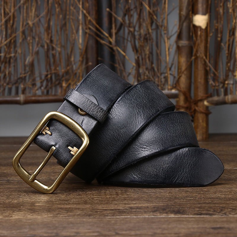 Handmade Vintage Distressed Pleated Buckle Belt Black