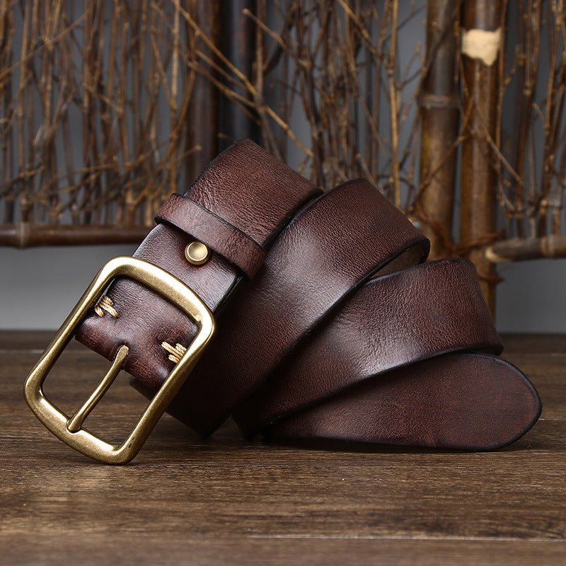 Handmade Vintage Distressed Pleated Buckle Belt Brown