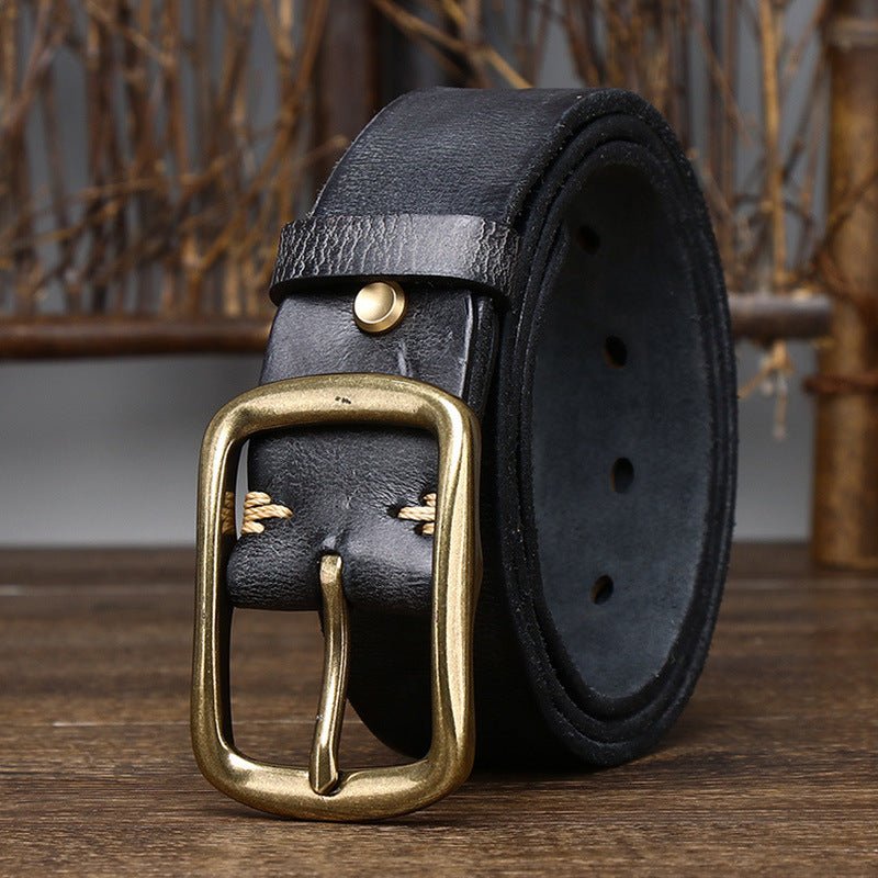 Vintage Distressed Pleated Buckle Belt Black