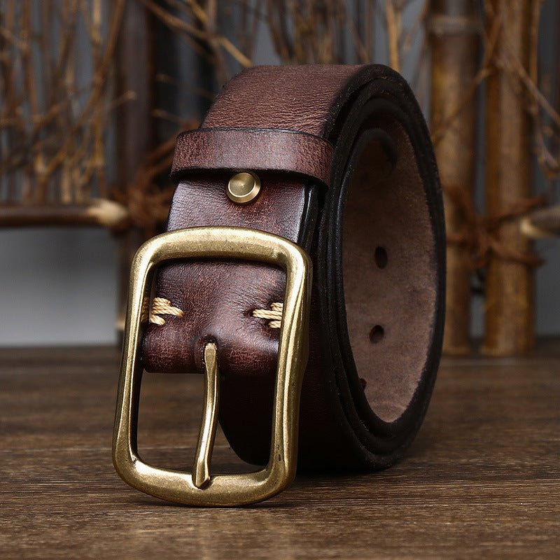 Vintage Distressed Pleated Buckle Belt Brown