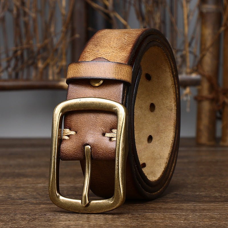 Vintage Distressed Pleated Buckle Belt Khaki