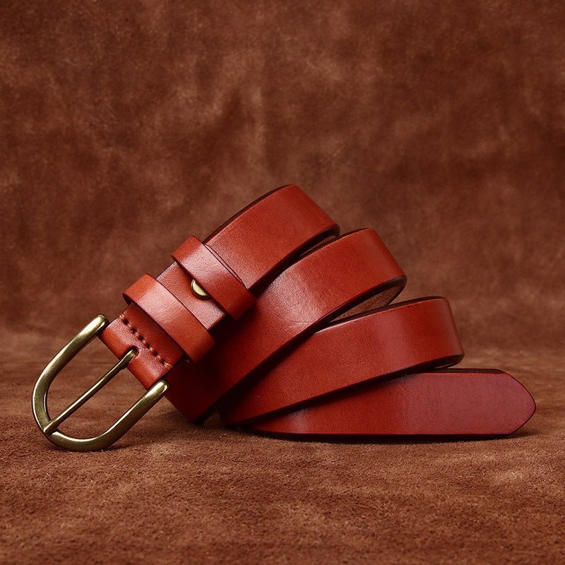 Handmade Wide Buckle Fashion Retro Belt Red and Brown