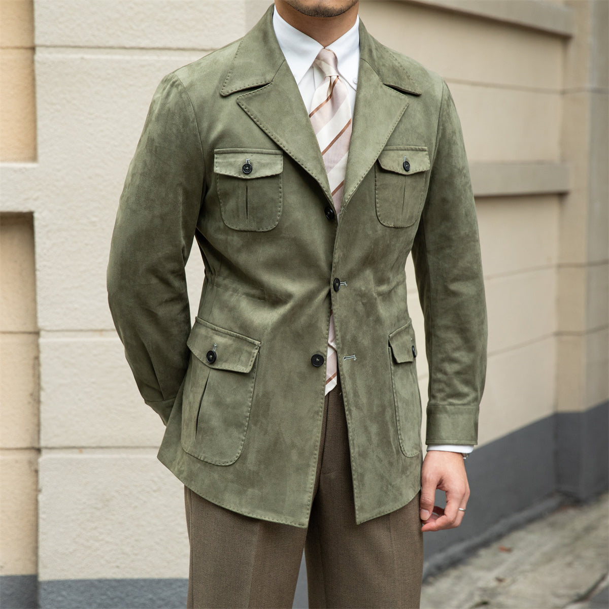 Three Button Suede Safari Jacket