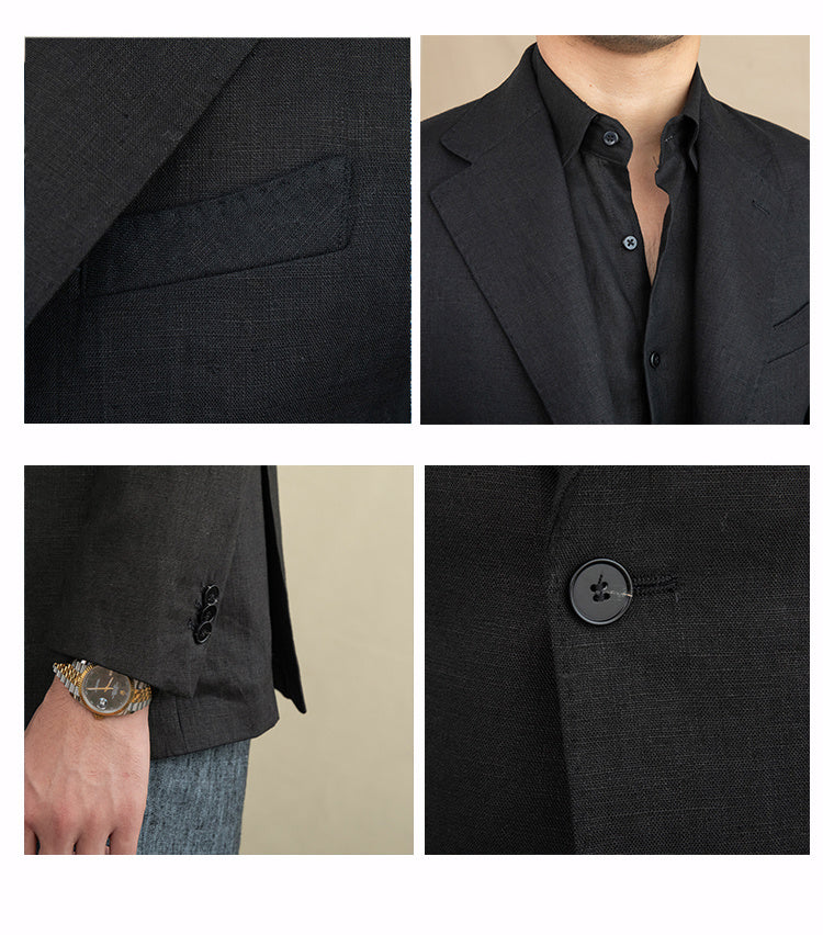 Linen Light Double Breasted Slim Fit Suit Breathable Jacket