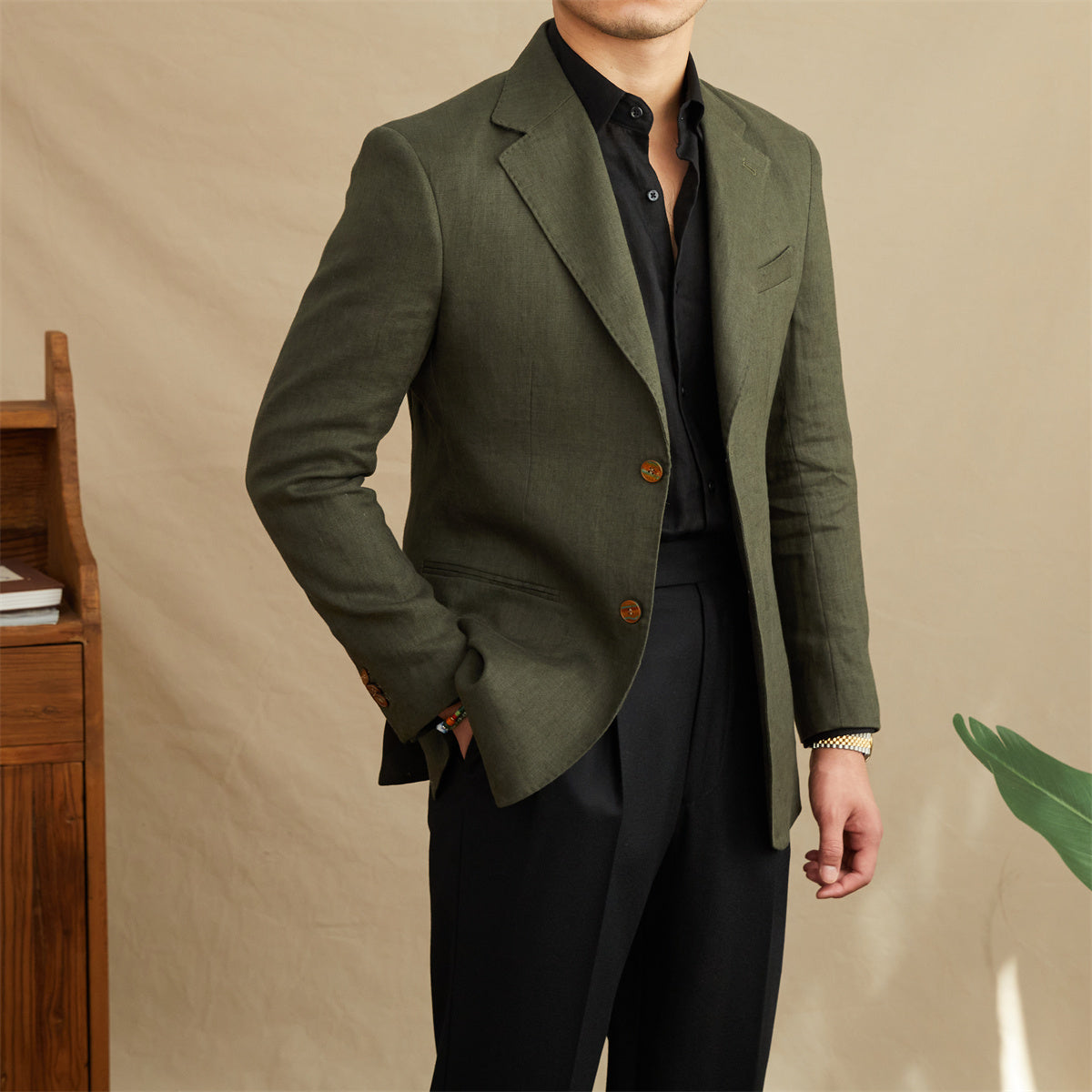 Linen Light Double Breasted Slim Fit Suit Breathable Jacket