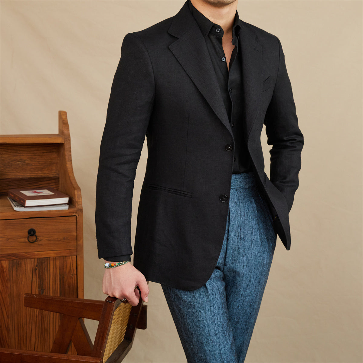 Linen Light Double Breasted Slim Fit Suit Breathable Jacket