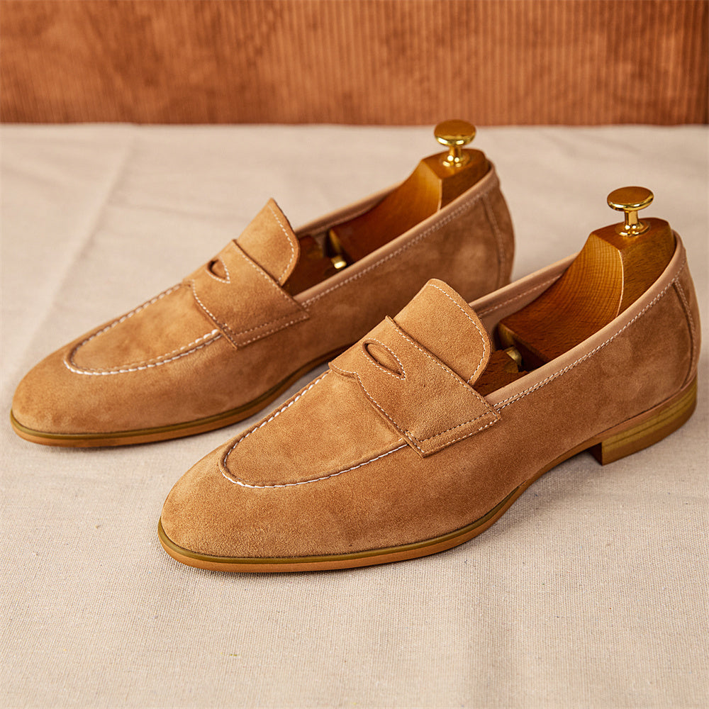 Loafers Round Toe Brown Suede Shoes