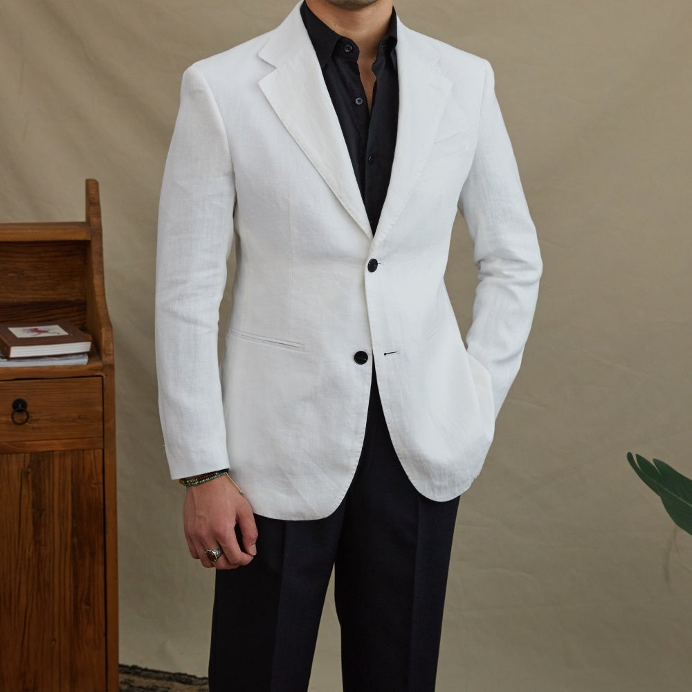 Linen Light Double Breasted Slim Fit Suit Breathable Jacket