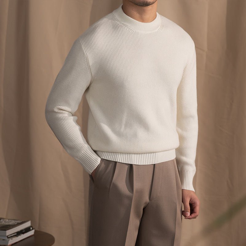 Wool Blend Thick Needle Round Neck Sweater - MIRAVEA LTDWool Blend Thick Needle Round Neck SweaterSweatersMIRAVEAMIRAVEA LTDCJMS192904801AZWool Blend Thick Needle Round Neck SweaterMWhite