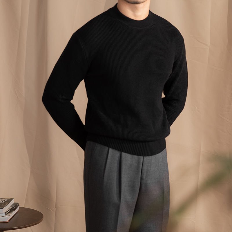 Wool Blend Thick Needle Round Neck Sweater - MIRAVEA LTDWool Blend Thick Needle Round Neck SweaterSweatersMIRAVEAMIRAVEA LTDCJMS192904806FUWool Blend Thick Needle Round Neck SweaterMBlack