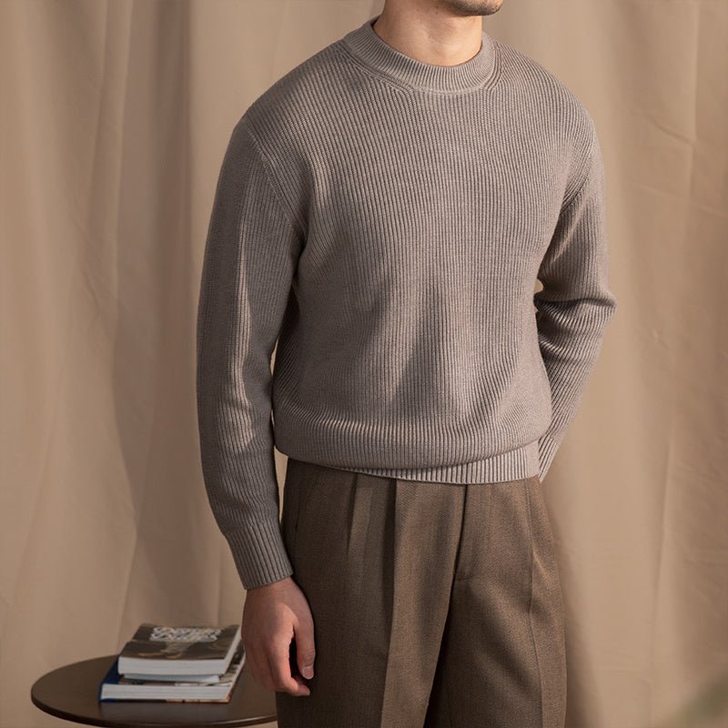 Wool Blend Thick Needle Round Neck Sweater - MIRAVEA LTDWool Blend Thick Needle Round Neck SweaterSweatersMIRAVEAMIRAVEA LTDCJMS192904836JQWool Blend Thick Needle Round Neck SweaterMSilver Grey