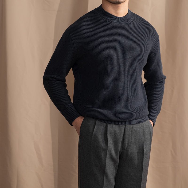 Wool Blend Thick Needle Round Neck Sweater - MIRAVEA LTDWool Blend Thick Needle Round Neck SweaterSweatersMIRAVEAMIRAVEA LTDCJMS192904811KPWool Blend Thick Needle Round Neck SweaterMBluish Grey